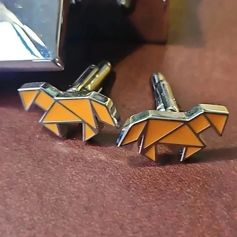 2 Sets of Shanghai Tang Cufflinks: Origami Horse and Red/Orange Stars